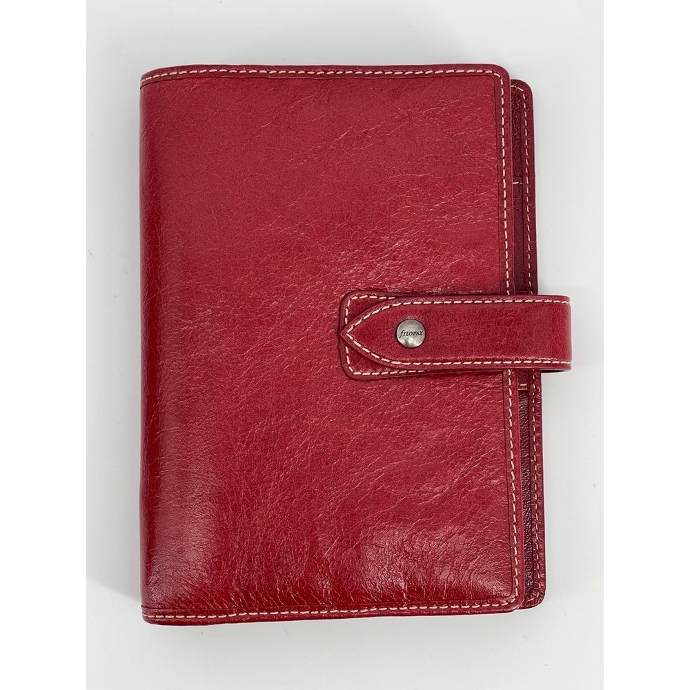 Filofax Leather Organizer Red Personal Size w/ Box Inserts Zip Pocket Planner